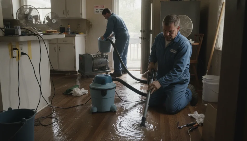 Use a wet/dry vac for small spills and a pump for larger floods; keep power cords and outlets dry in Land O Lakes homes